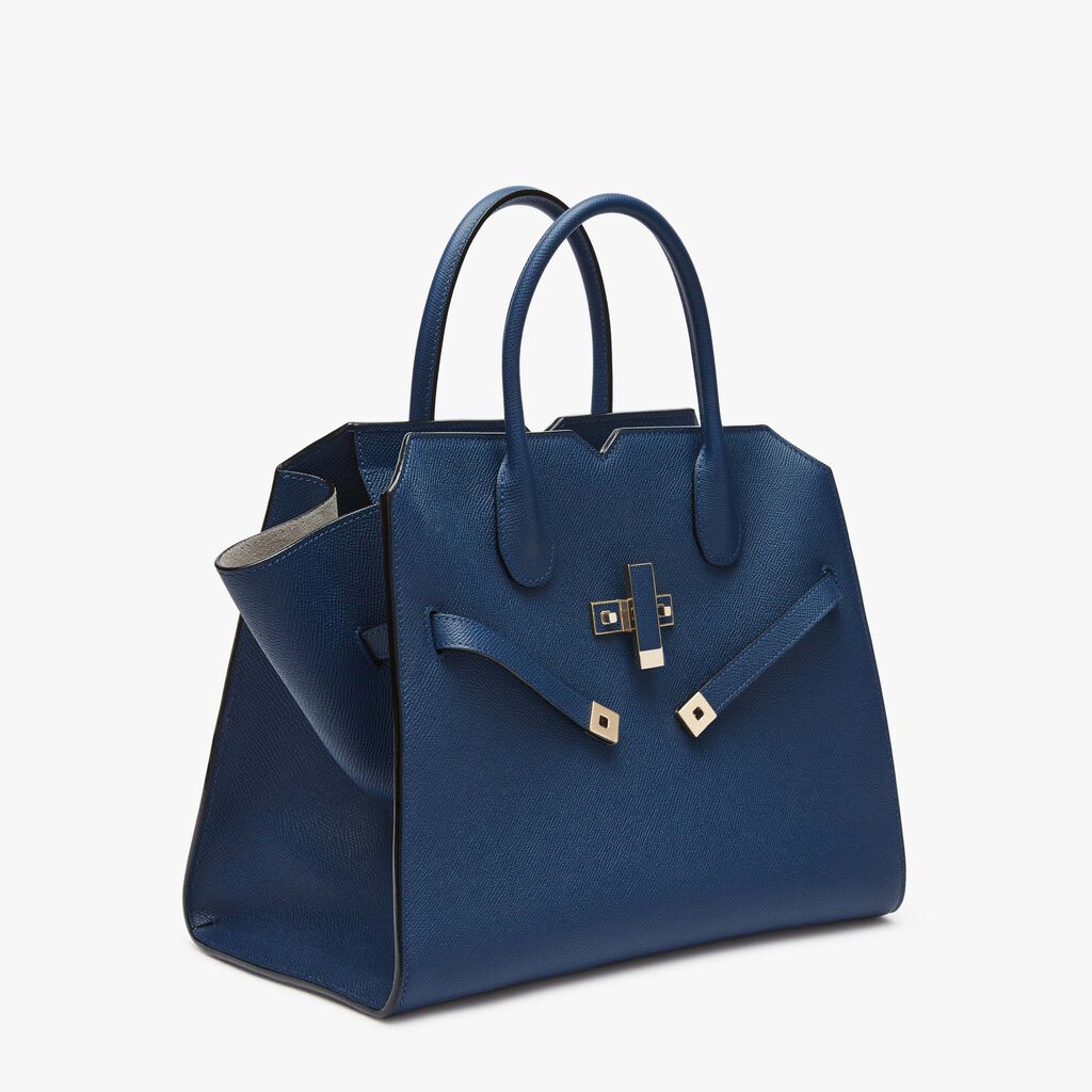 Milano Two Handles Medium Bag - Sapphire Blue - Vitello Millepunte Soft - Valextra - 7