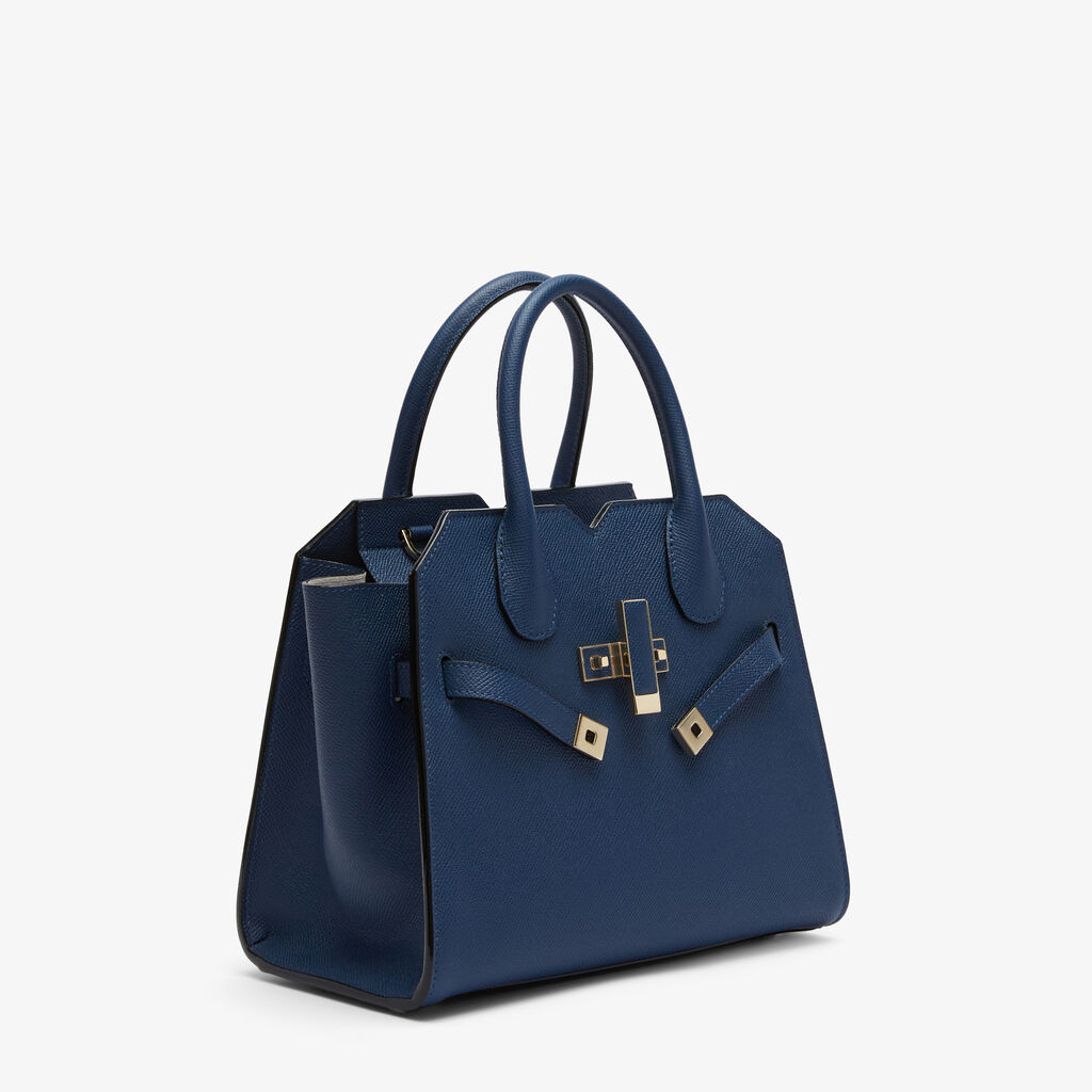 Borsa a due manici Milano Mini - Blu Zaffiro - Vitello Millepunte Soft - Valextra - 6