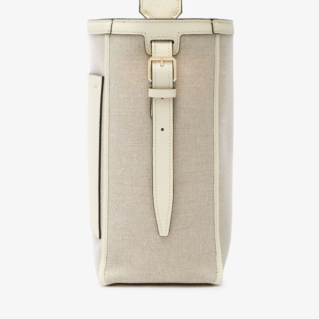 Soft Canvas Bucket Mini Bag - Sand/Pergamena White/Oyster Brown/Off White - Tessuto Canvas/VS - Valextra - 4