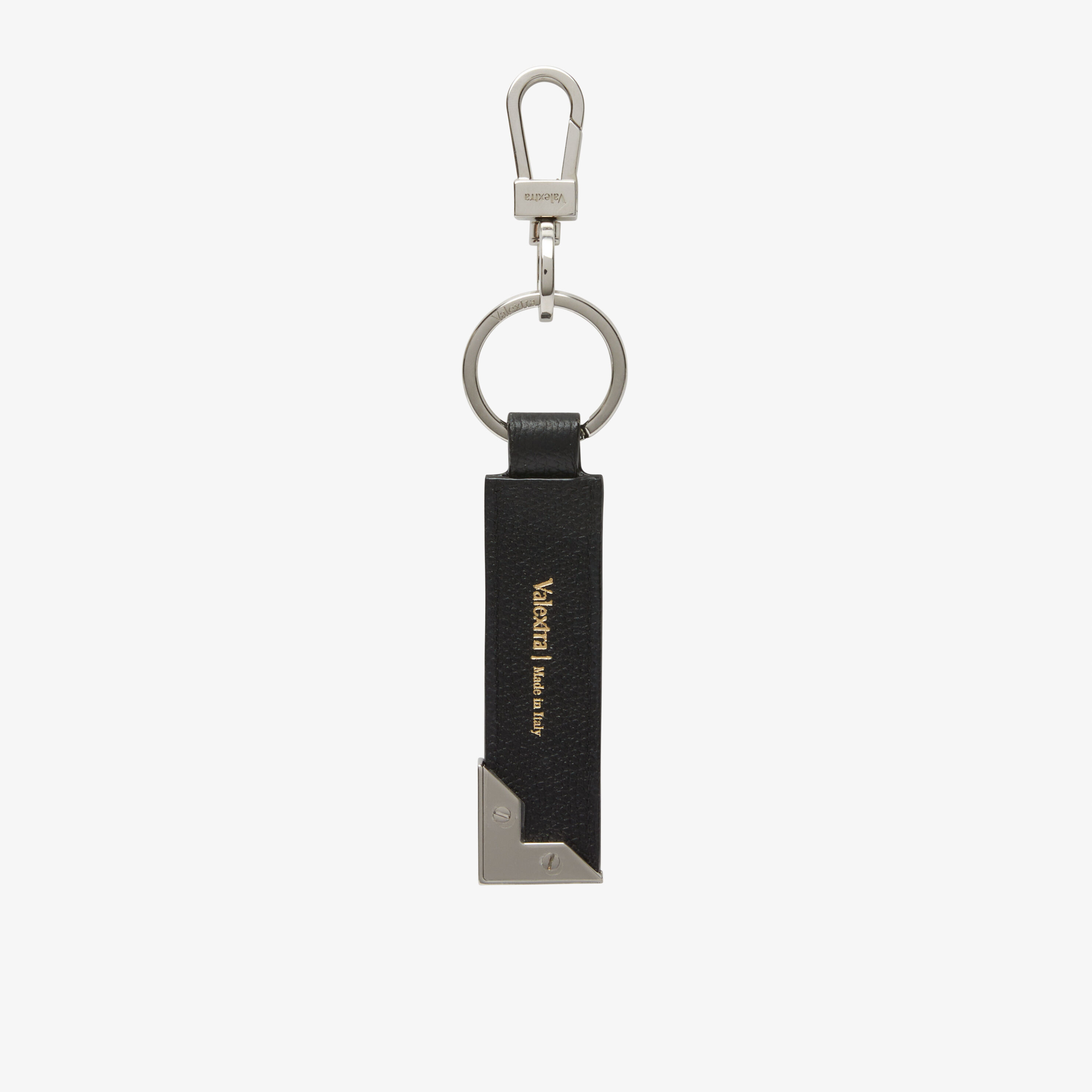Men's Black Leather key holder with metal corner | Valextra