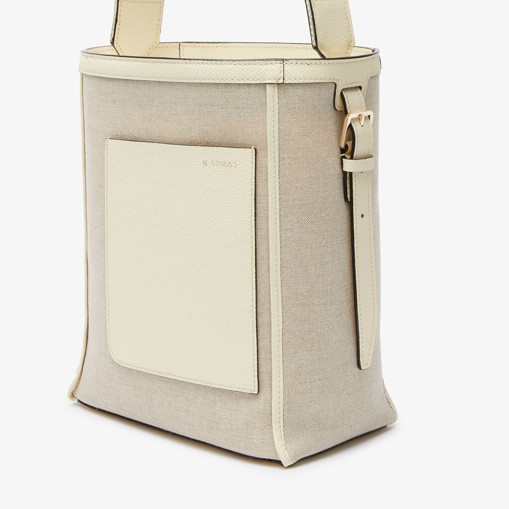 Soft Canvas Bucket Mini Bag - Sand/Pergamena White/Oyster Brown/Off White - Tessuto Canvas/VS - Valextra - 3