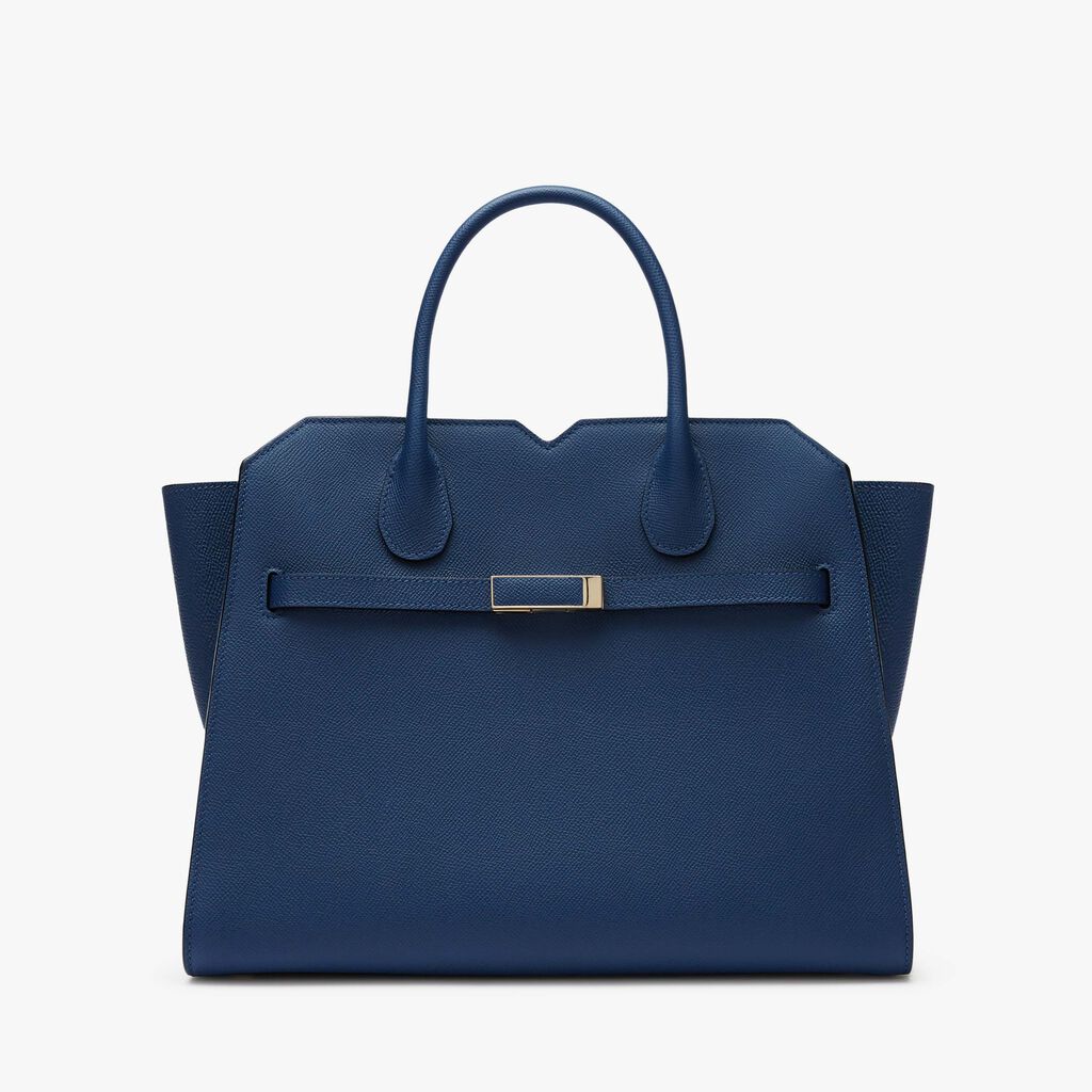 Milano Two Handles Medium Bag - Sapphire Blue - Vitello Millepunte Soft - Valextra - 1