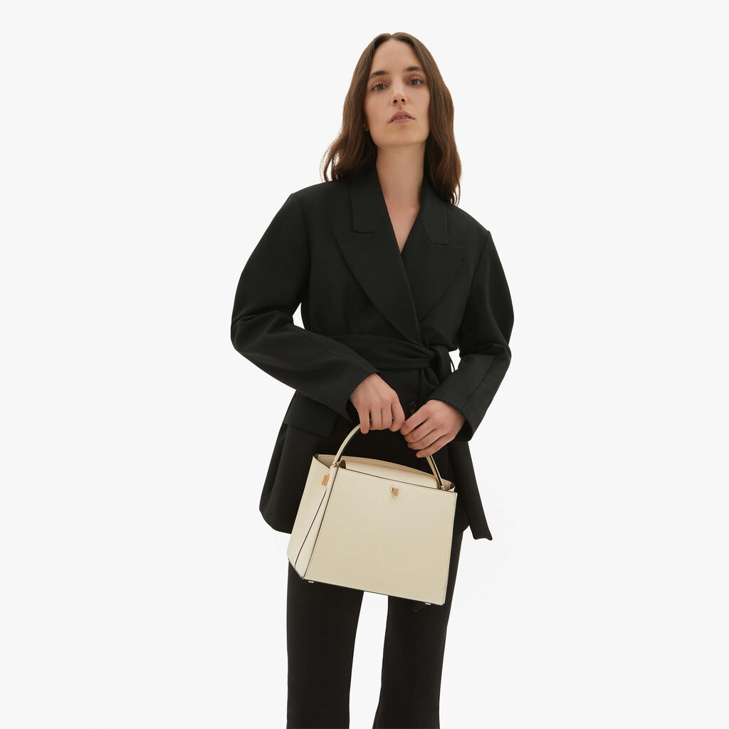 White Leather Medium stylish top hand bag | Valextra Brera