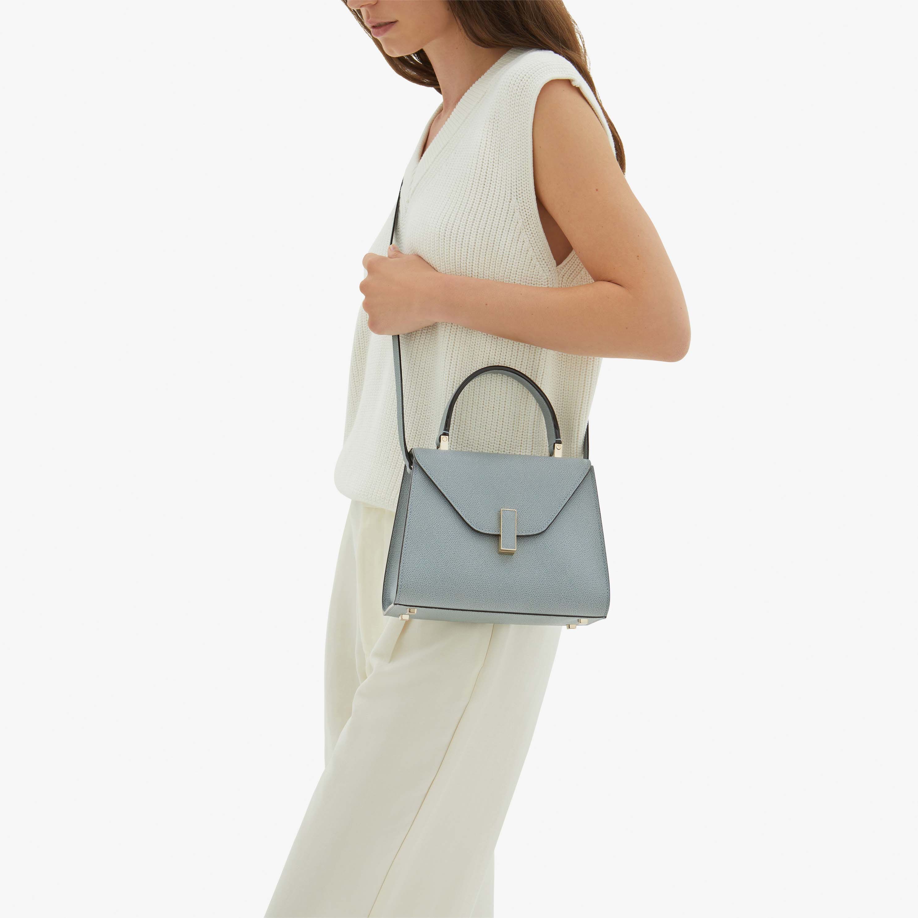 Blue Leather Mini top handle bag | Valextra Iside
