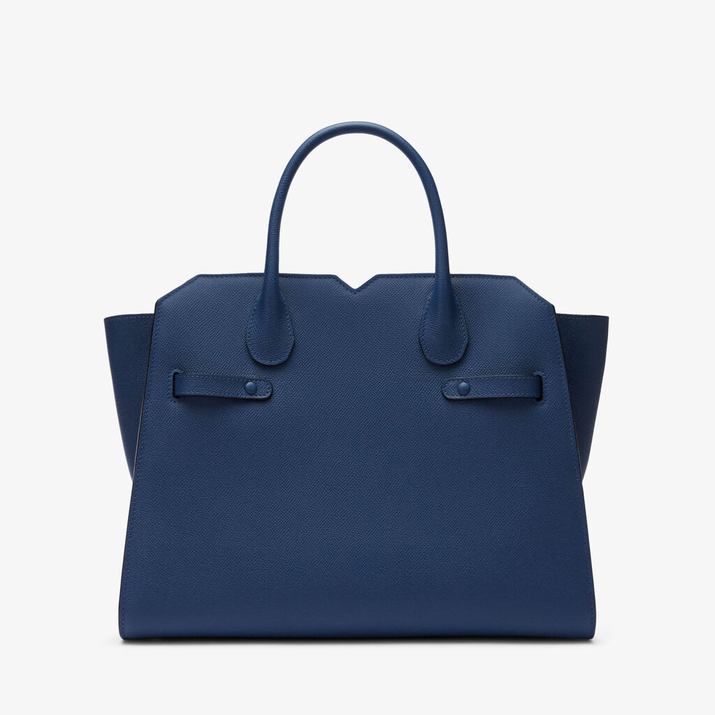 Milano Two Handles Medium Bag - Sapphire Blue - Vitello Millepunte Soft - Valextra - 8