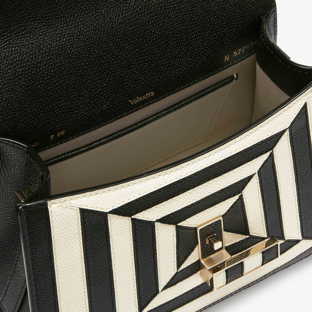 Borsa a Mano Iside Intarsia Optical Mini - Nero/Bianco Pergamena - Vitello VS-Intarsio Optical - Valextra - 3