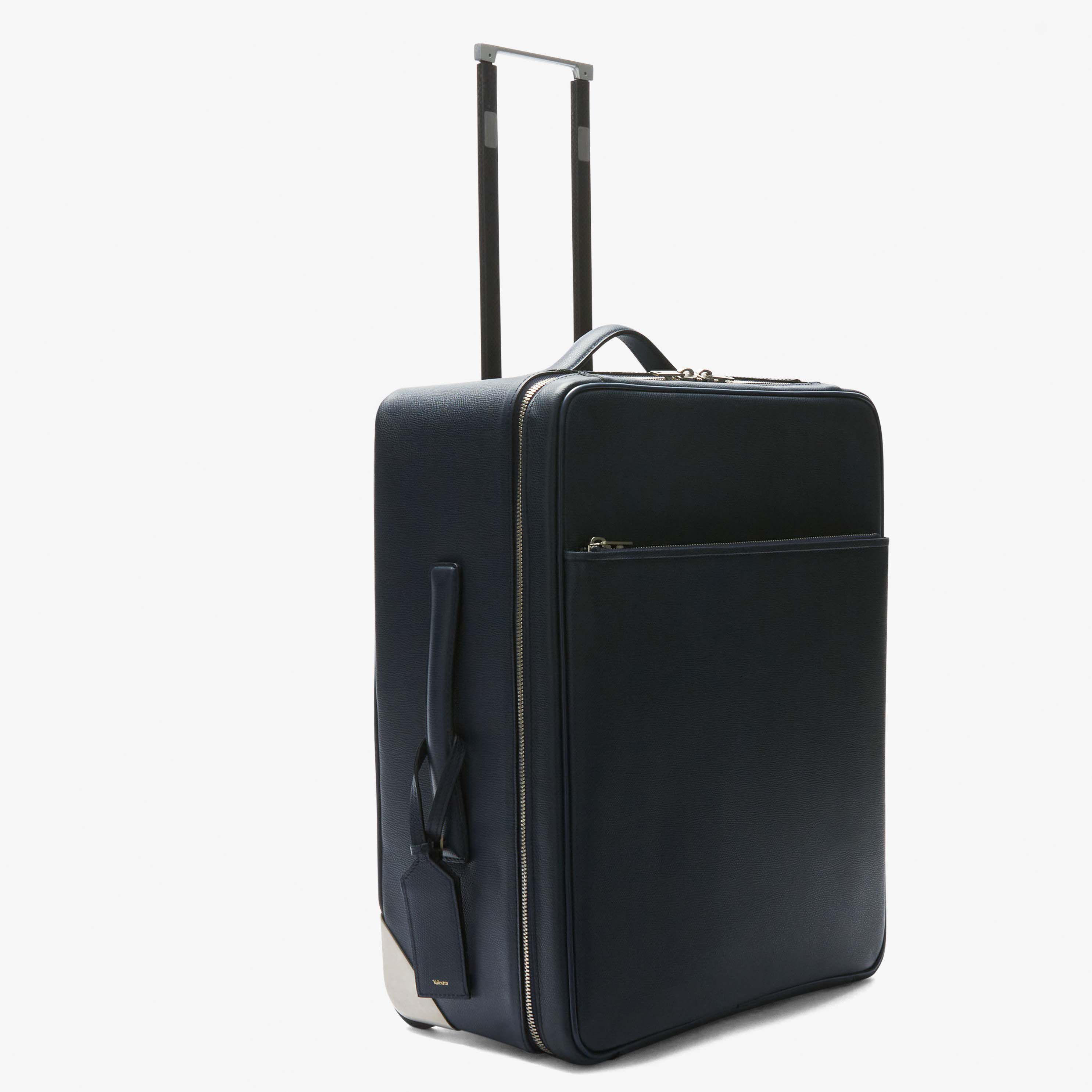 Valextra V-Line: Blue Leather Large Trolley suitcase
