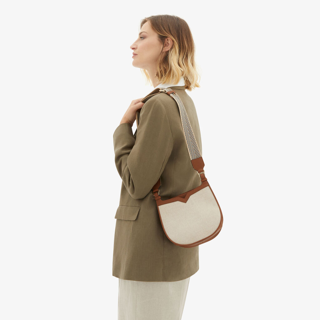 Canvas Hobo Weekend Mini Bag - Sand/Chocolate Brown/Camel Brown/Cachemire Beige - Tessuto Canvas/VS - Valextra - 2