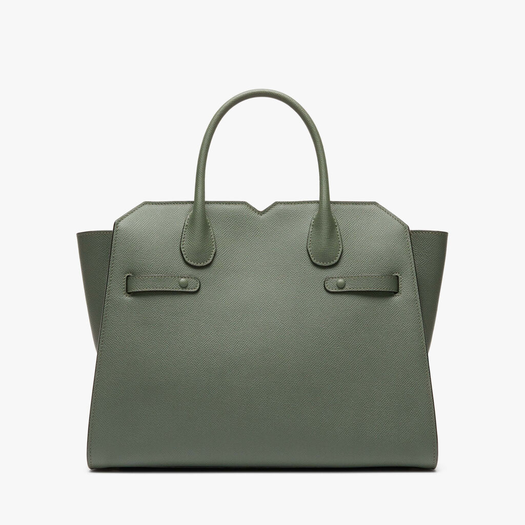 Milano Two Handles Medium Bag - Musk Green - Vitello Millepunte Soft - Valextra - 7