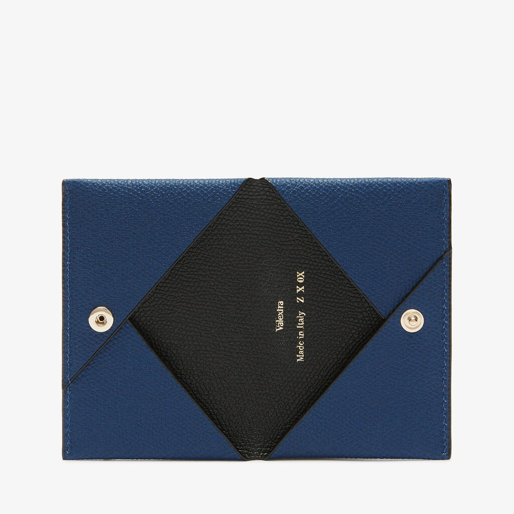 Card Case with Button - Sapphire Blue/Black - Vitello VS - Valextra - 4