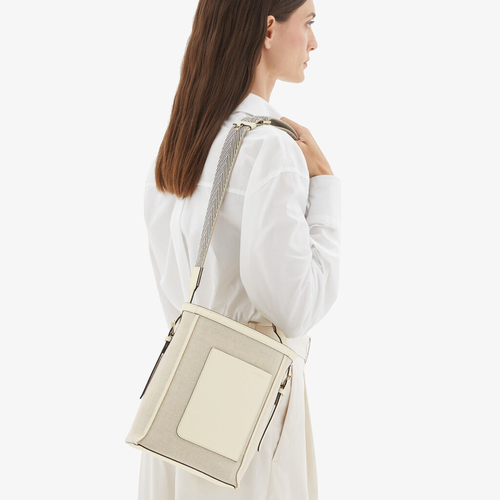 Soft Canvas Bucket Mini Bag - Sand/Pergamena White/Oyster Brown/Off White - Tessuto Canvas/VS - Valextra - 2