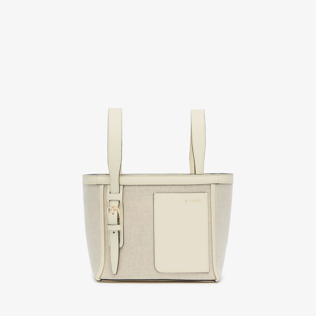 Soft Canvas Bucket Micro Bag - Sand/Pergamena White/Oyster Brown/Off White - Tessuto Canvas/VS - Valextra - 1