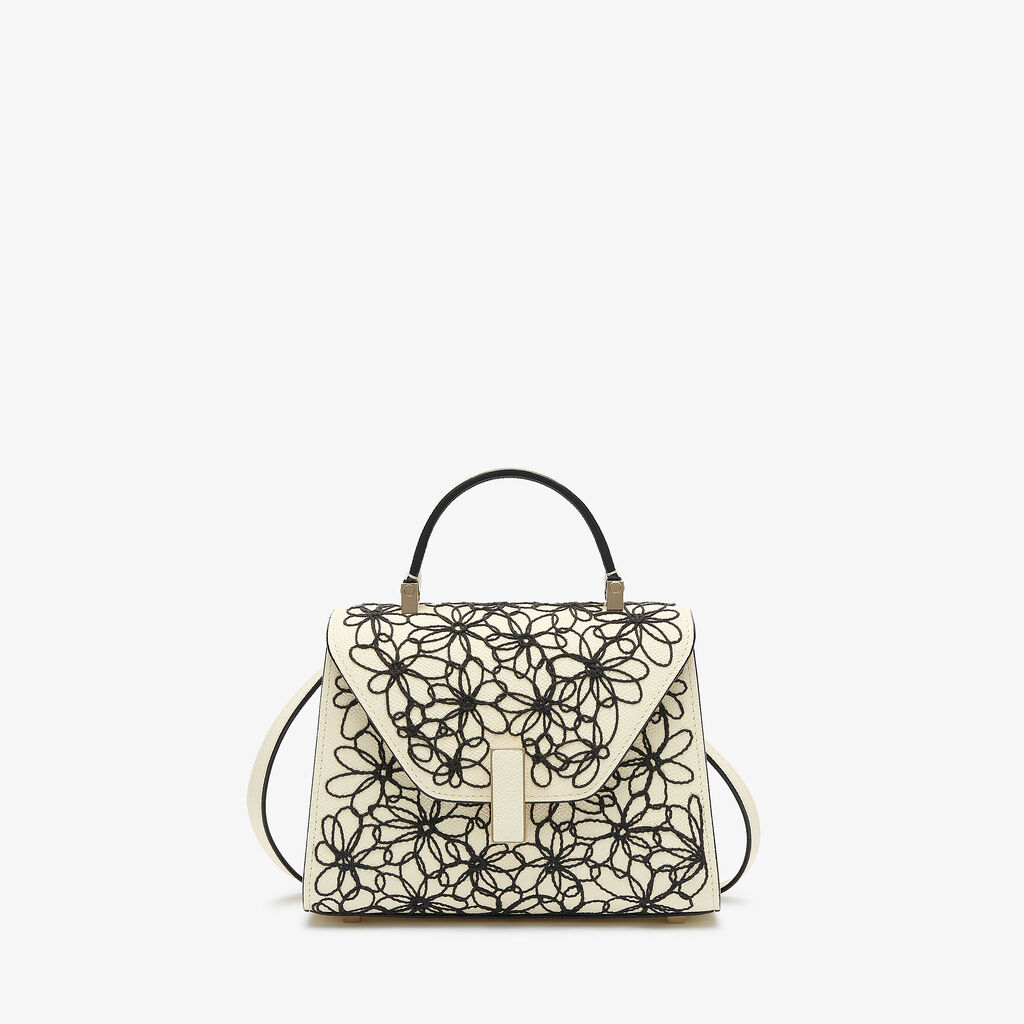 Iside Daisy Crossbody Micro Bag - Pergamena White/Black - Vitello VS-Ricamo Margherite - Valextra - 1