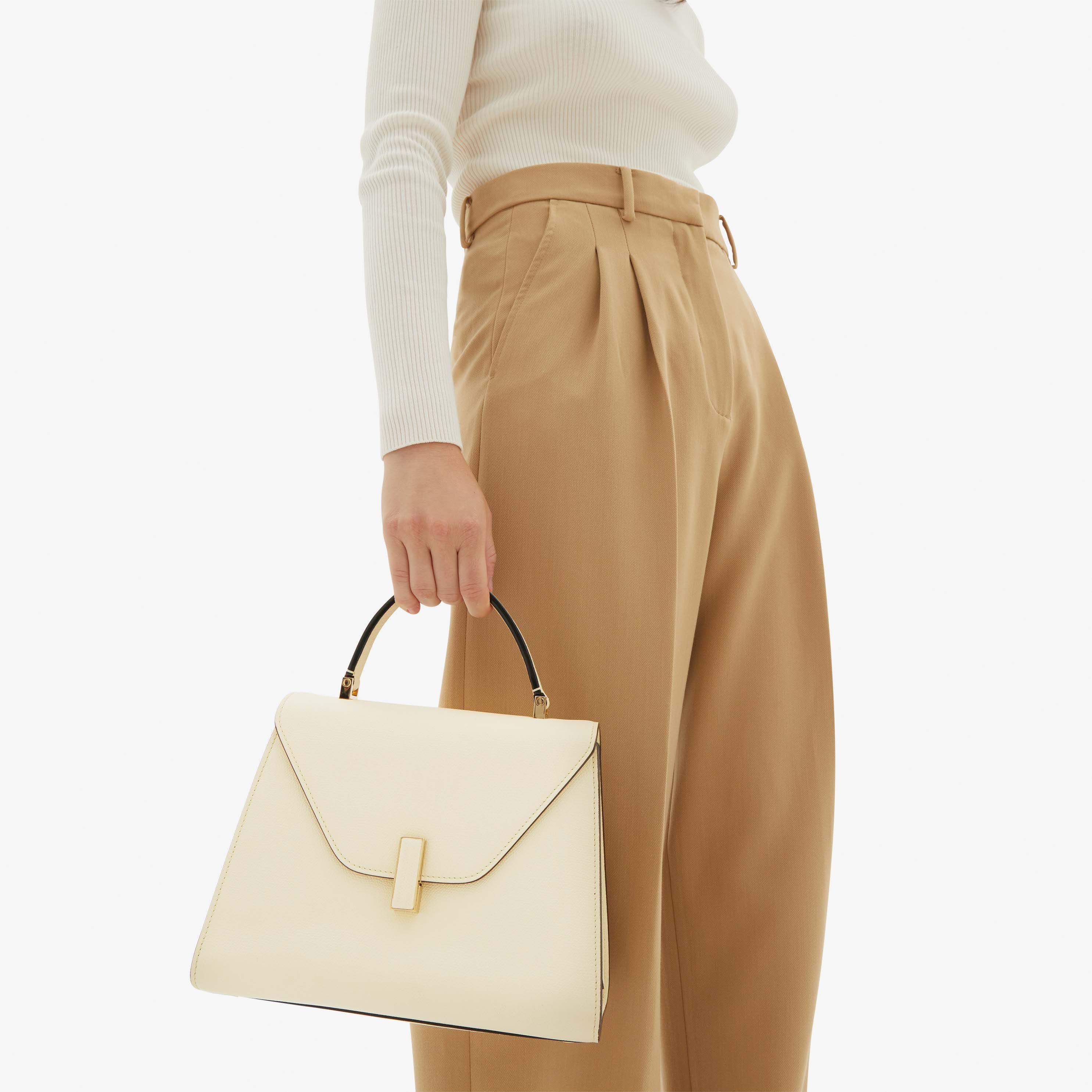 Valextra Iside: White Leather Medium top handle bag