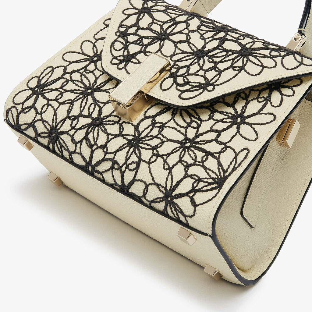 Iside Daisy Crossbody Micro Bag - Pergamena White/Black - Vitello VS-Ricamo Margherite - Valextra - 4