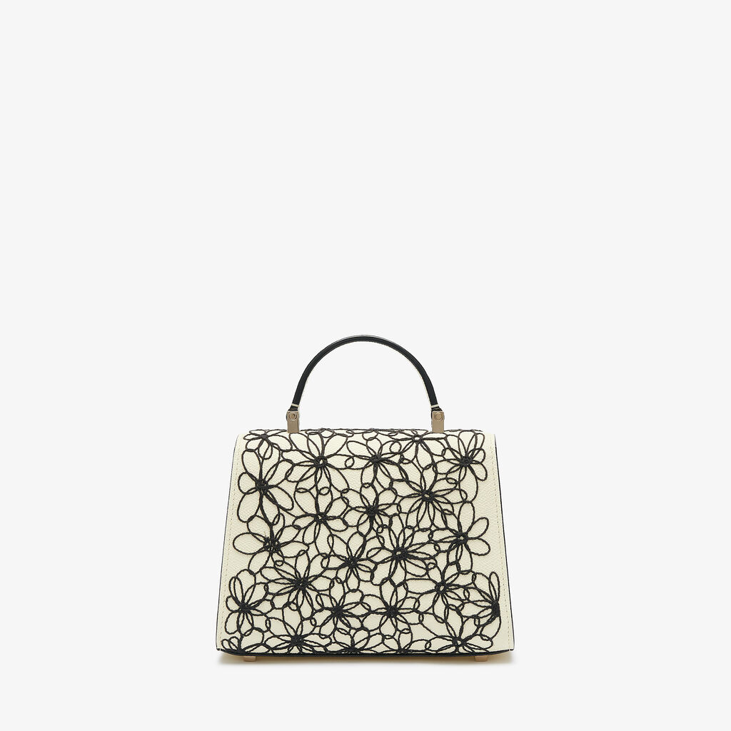 Iside Daisy Crossbody Micro Bag - Pergamena White/Black - Vitello VS-Ricamo Margherite - Valextra - 5