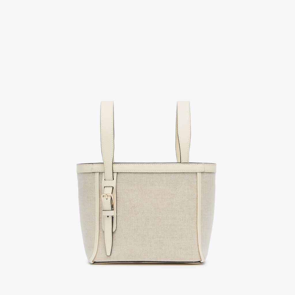 Soft Canvas Bucket Micro Bag - Sand/Pergamena White/Oyster Brown/Off White - Tessuto Canvas/VS - Valextra - 5