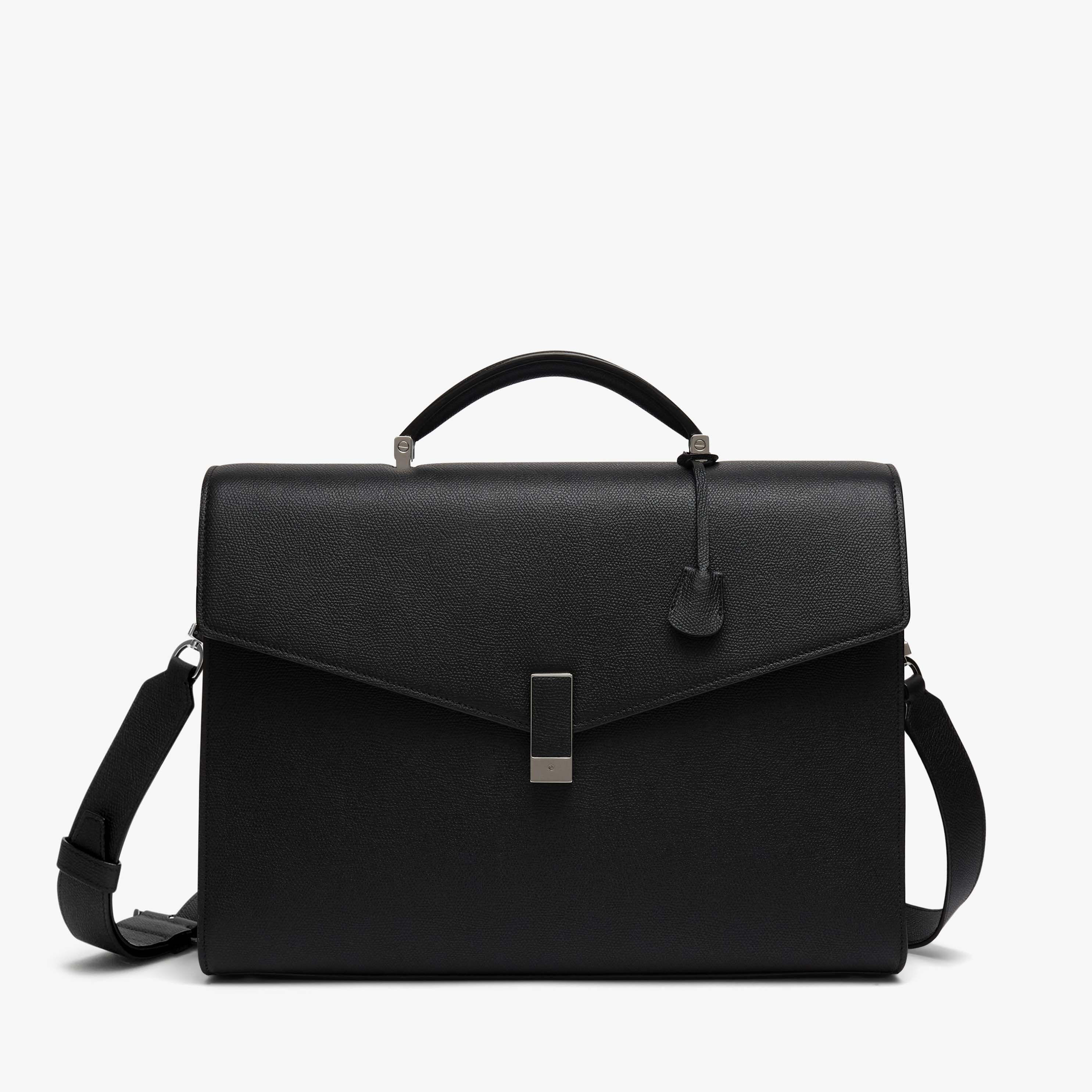 Men's Black Grained Leather Luxury briefcase | Valextra Iside