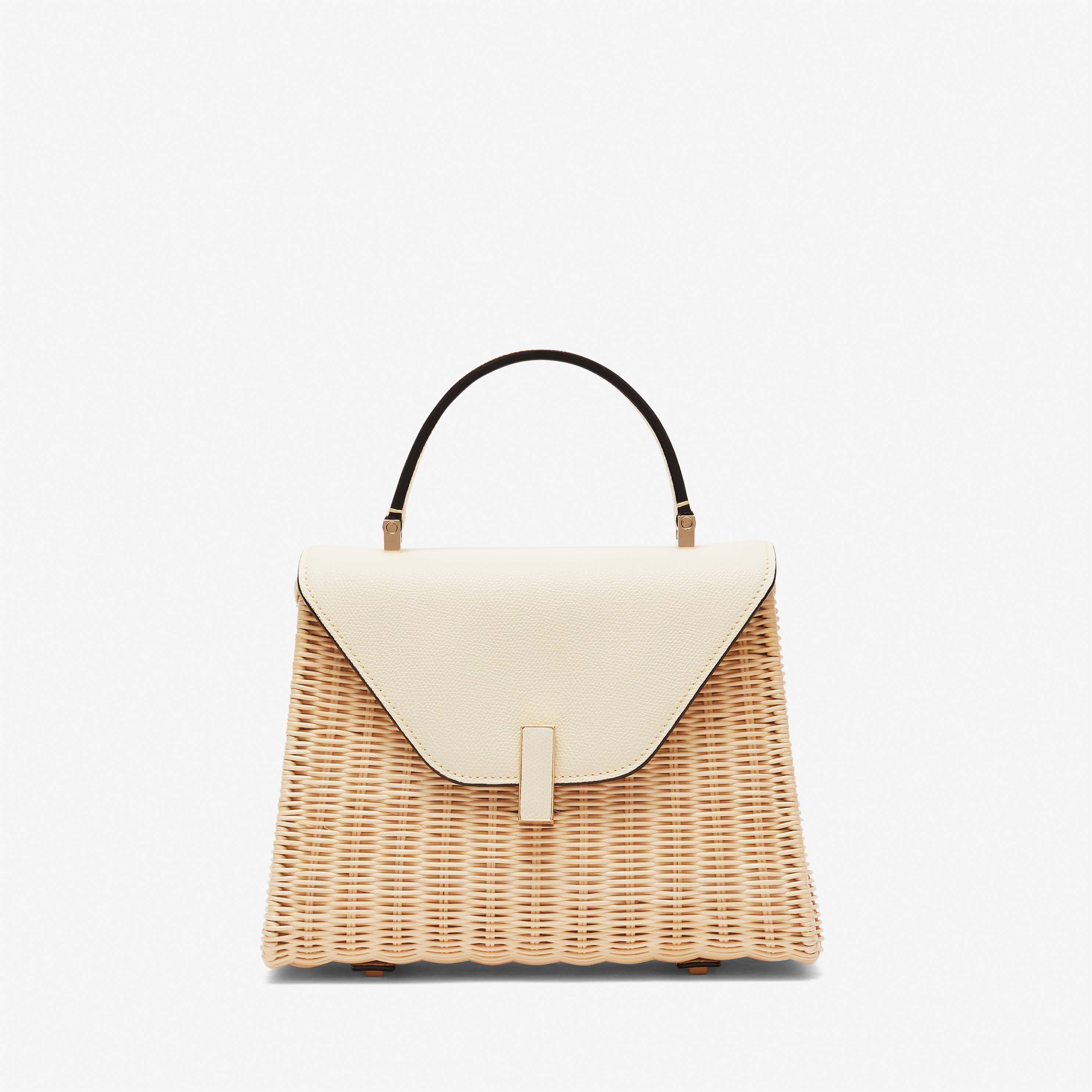 Women's White Leather & Wicker top handle bag | Valextra Iside