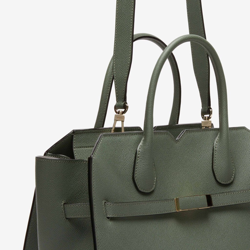 Milano Two Handles Medium Bag - Musk Green - Vitello Millepunte Soft - Valextra - 5