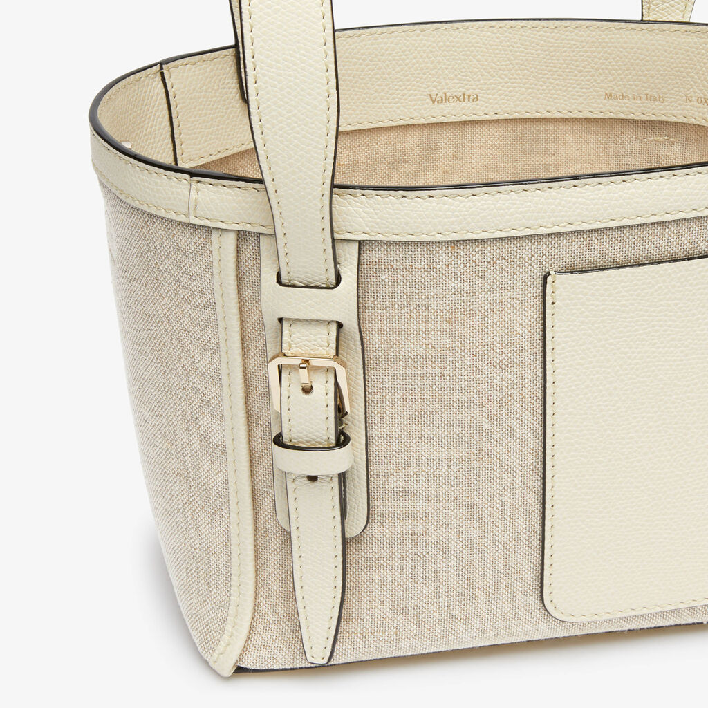 Soft Canvas Bucket Micro Bag - Sand/Pergamena White/Oyster Brown/Off White - Tessuto Canvas/VS - Valextra - 3