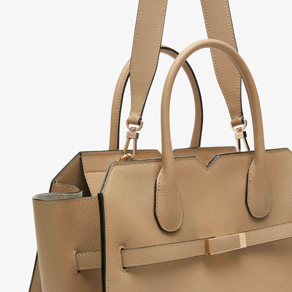 Milano Two Handles Medium Bag - Cachemire Beige - Vitello Millepunte Soft - Valextra - 6