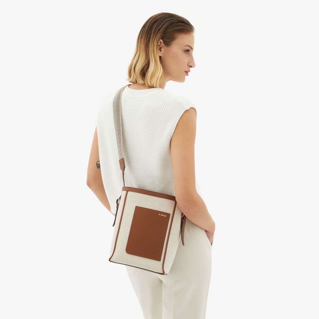 Women's Grey & Brown Canvas bucket Mini bag | Valextra Soft