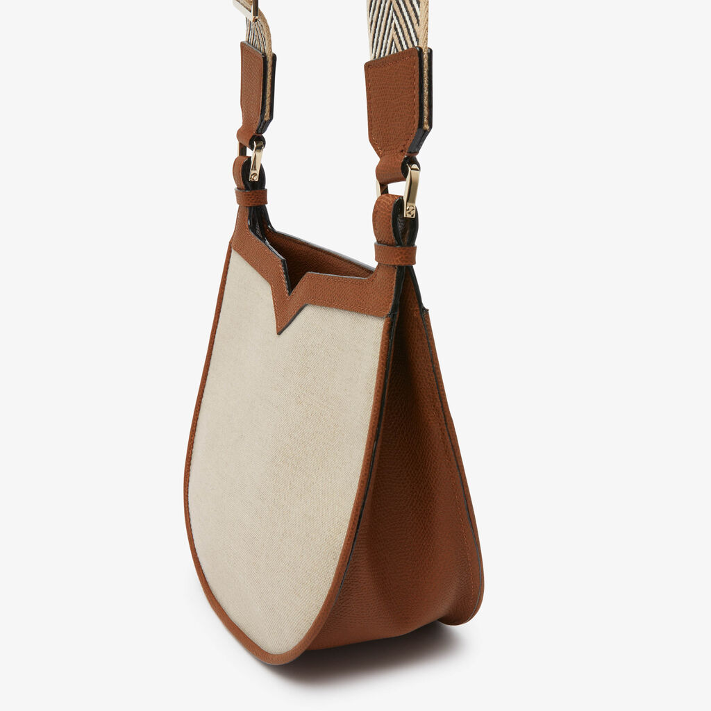 Canvas Hobo Weekend Mini Bag - Sand/Chocolate Brown/Camel Brown/Cachemire Beige - Tessuto Canvas/VS - Valextra - 5