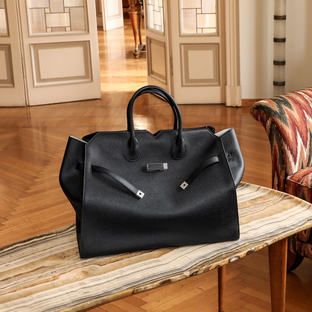 Milano Two Handles Large Bag - Black - Vitello Millepunte Soft - Valextra - 2