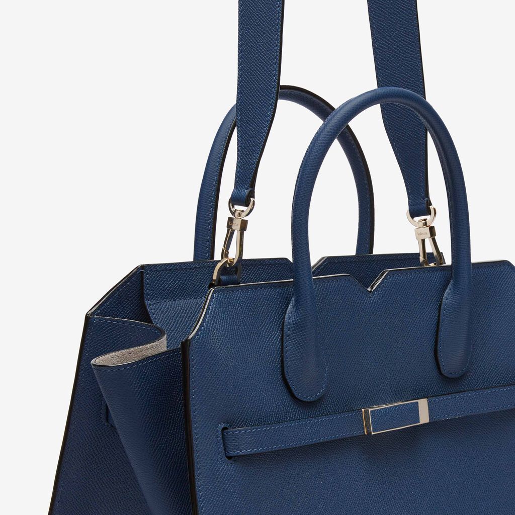 Milano Two Handles Medium Bag - Sapphire Blue - Vitello Millepunte Soft - Valextra - 6