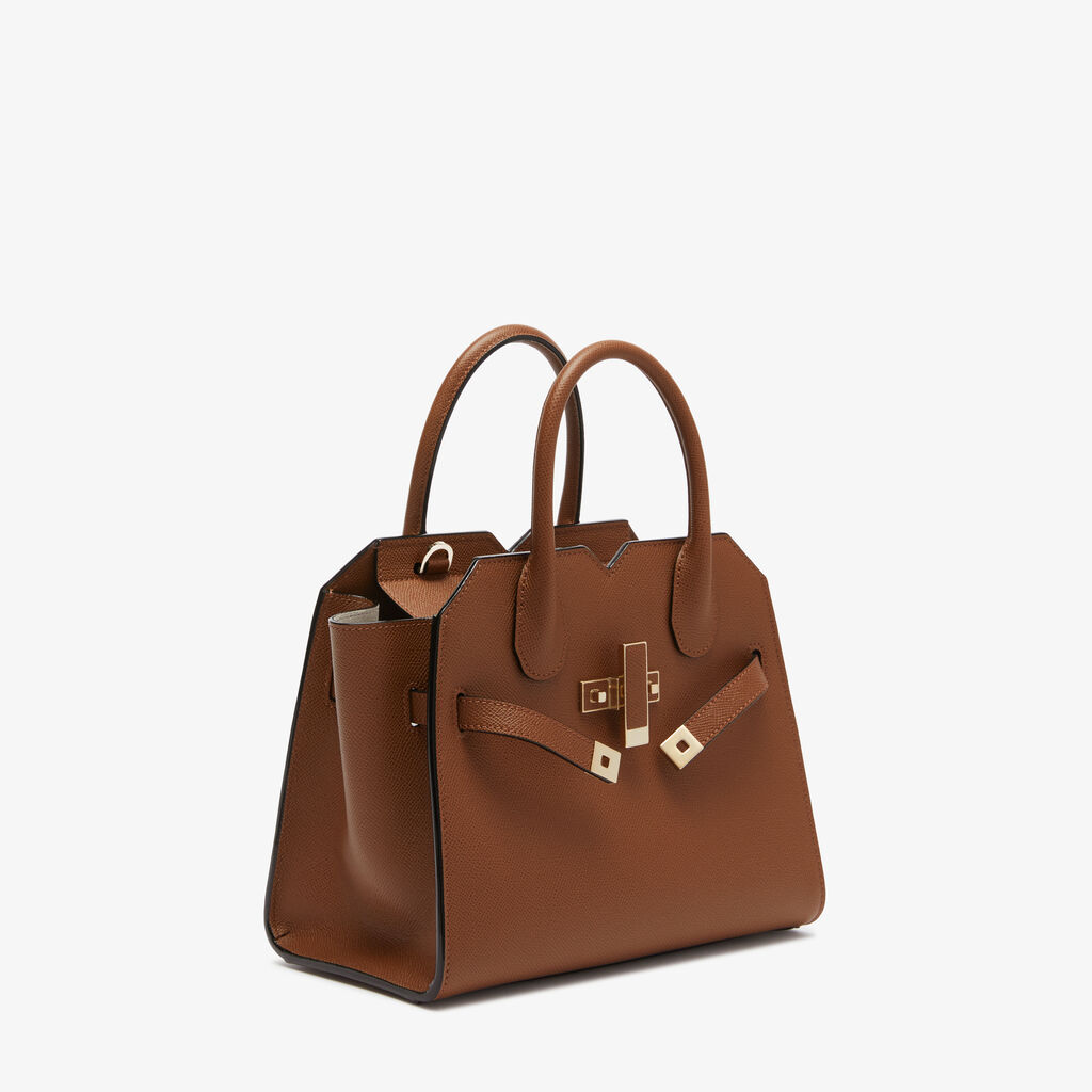 Milano Two Handles Mini Bag - Chocolate Brown - Vitello Millepunte Soft - Valextra - 5