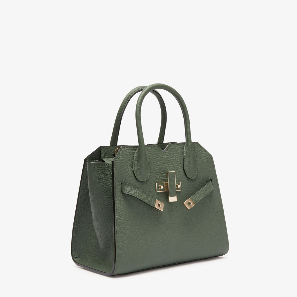 Milano Two Handles Mini Bag - Musk Green - Vitello Millepunte Soft - Valextra - 7