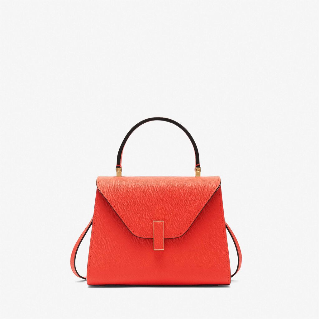 Poppy Red Leather compact top handle bag | Valextra Iside