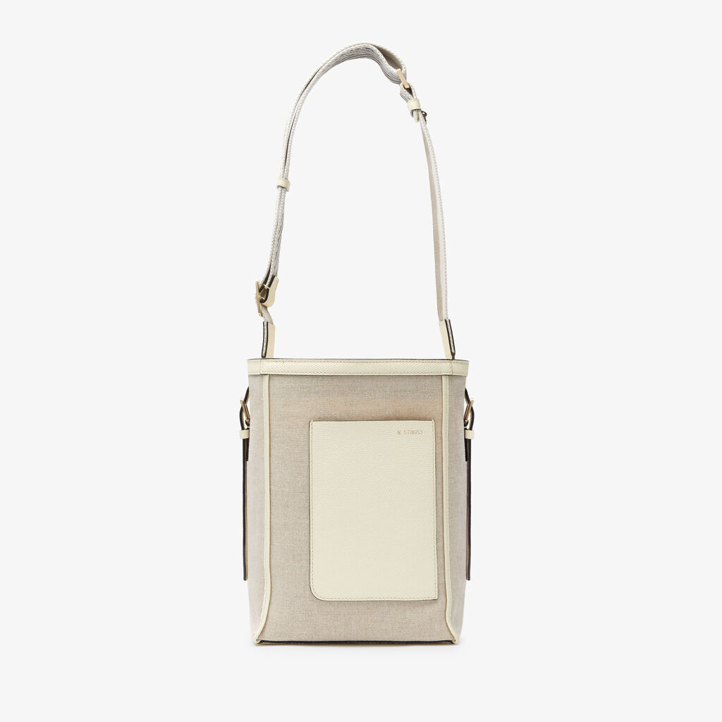 Soft Canvas Bucket Mini Bag - Sand/Pergamena White/Oyster Brown/Off White - Tessuto Canvas/VS - Valextra - 1