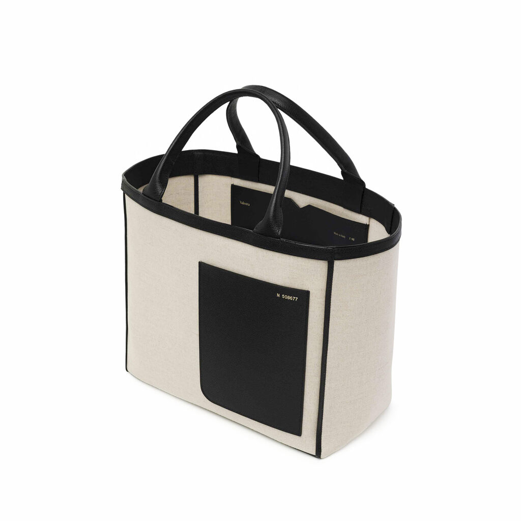 Shopping Medium Bag Canvas - Sand Brown/Black - Tessuto Canvas/VS - Valextra - 4