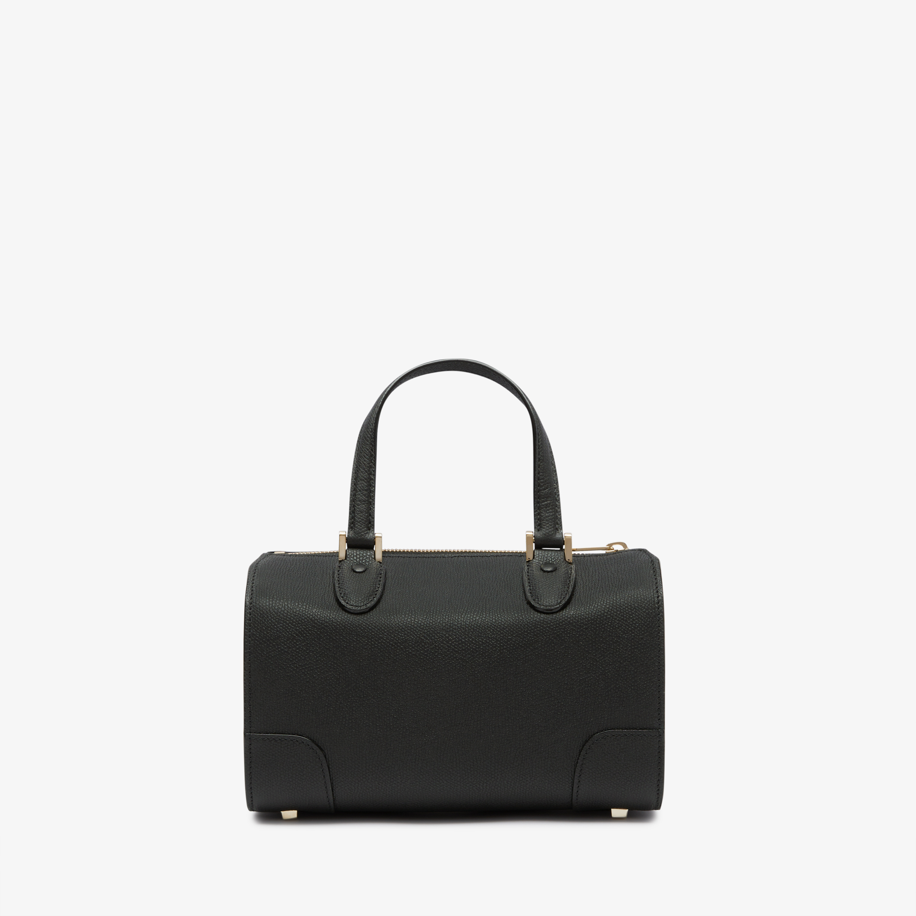 Black Leather compact boston bag with zip | Valextra Babila