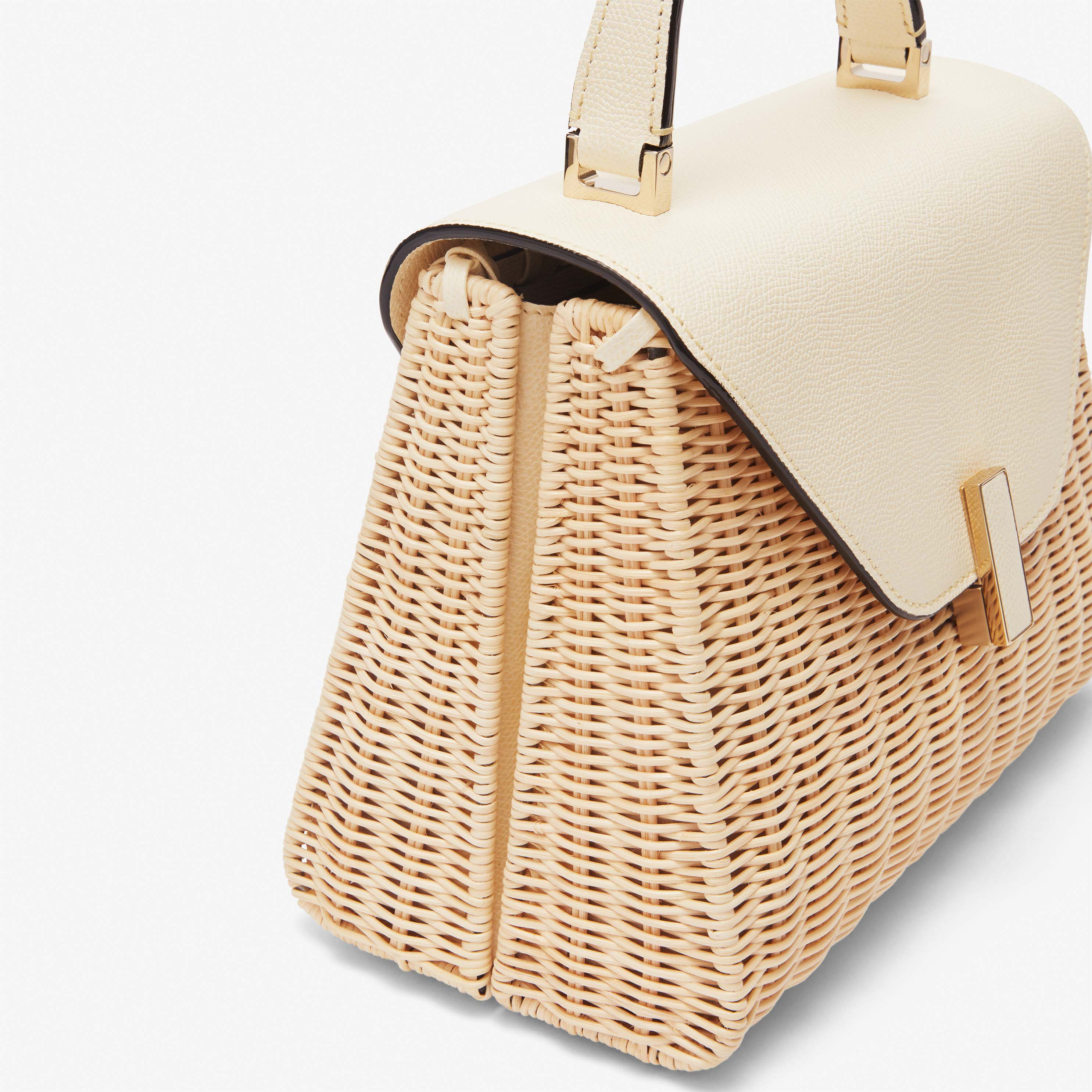 Women's White Leather & Wicker top handle bag | Valextra Iside