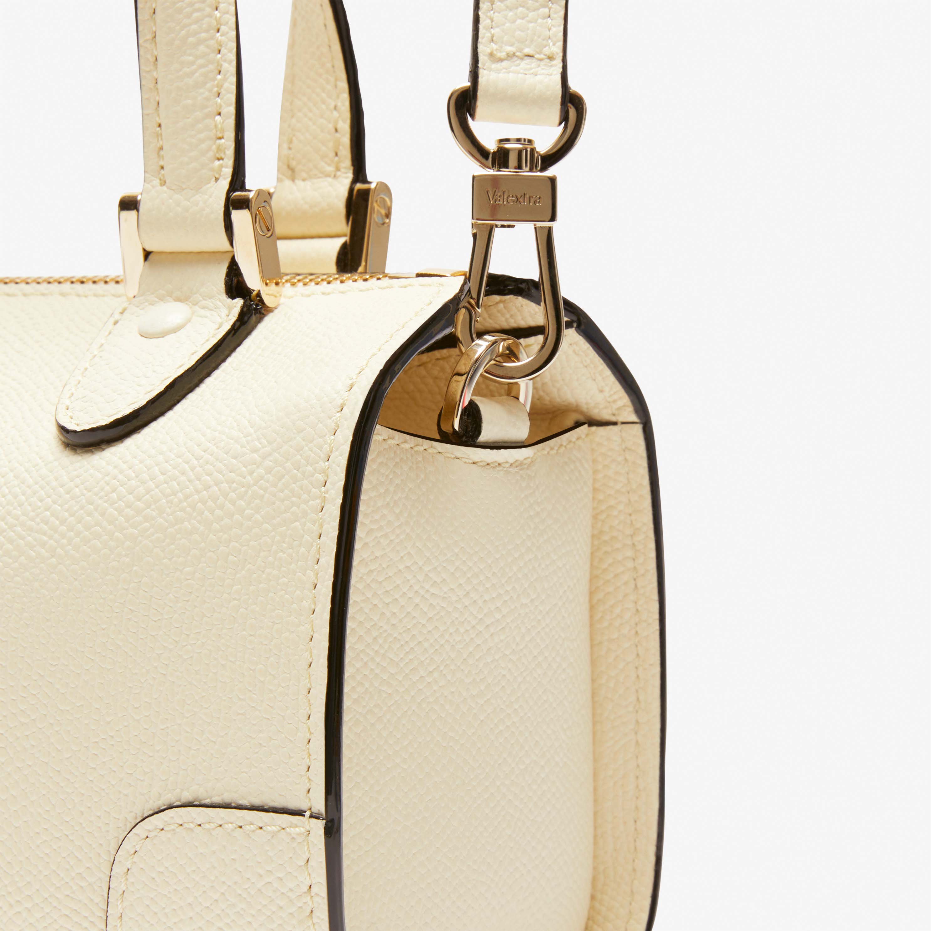 White Leather compact bowler bag with strap | Valextra Babila