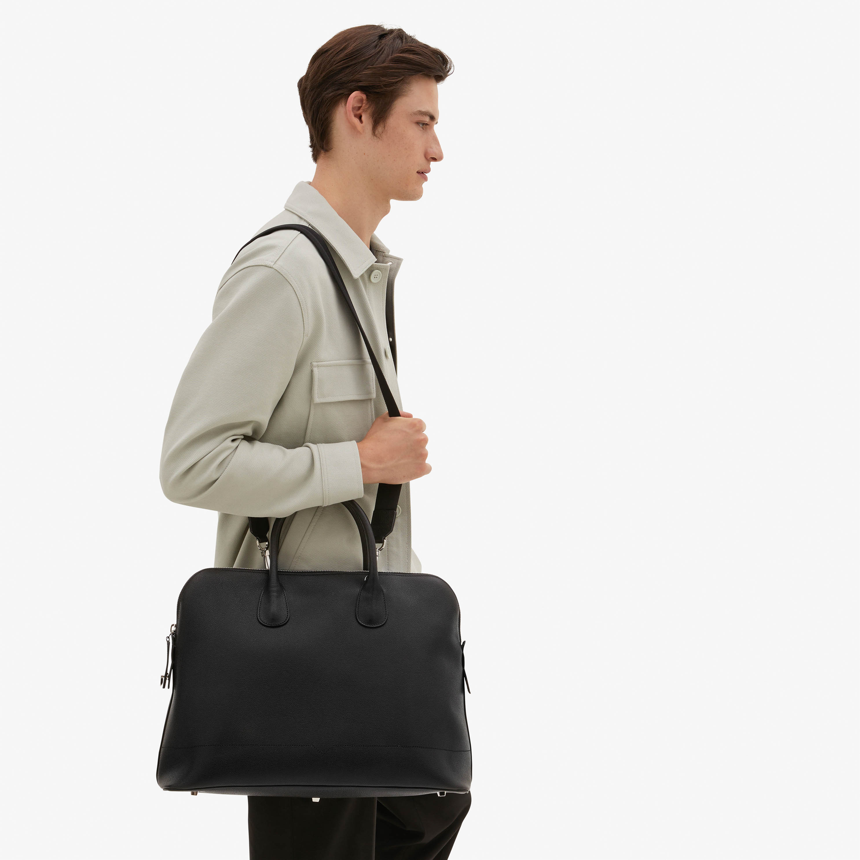 Black Leather office tote bag with zip | Valextra My Logo
