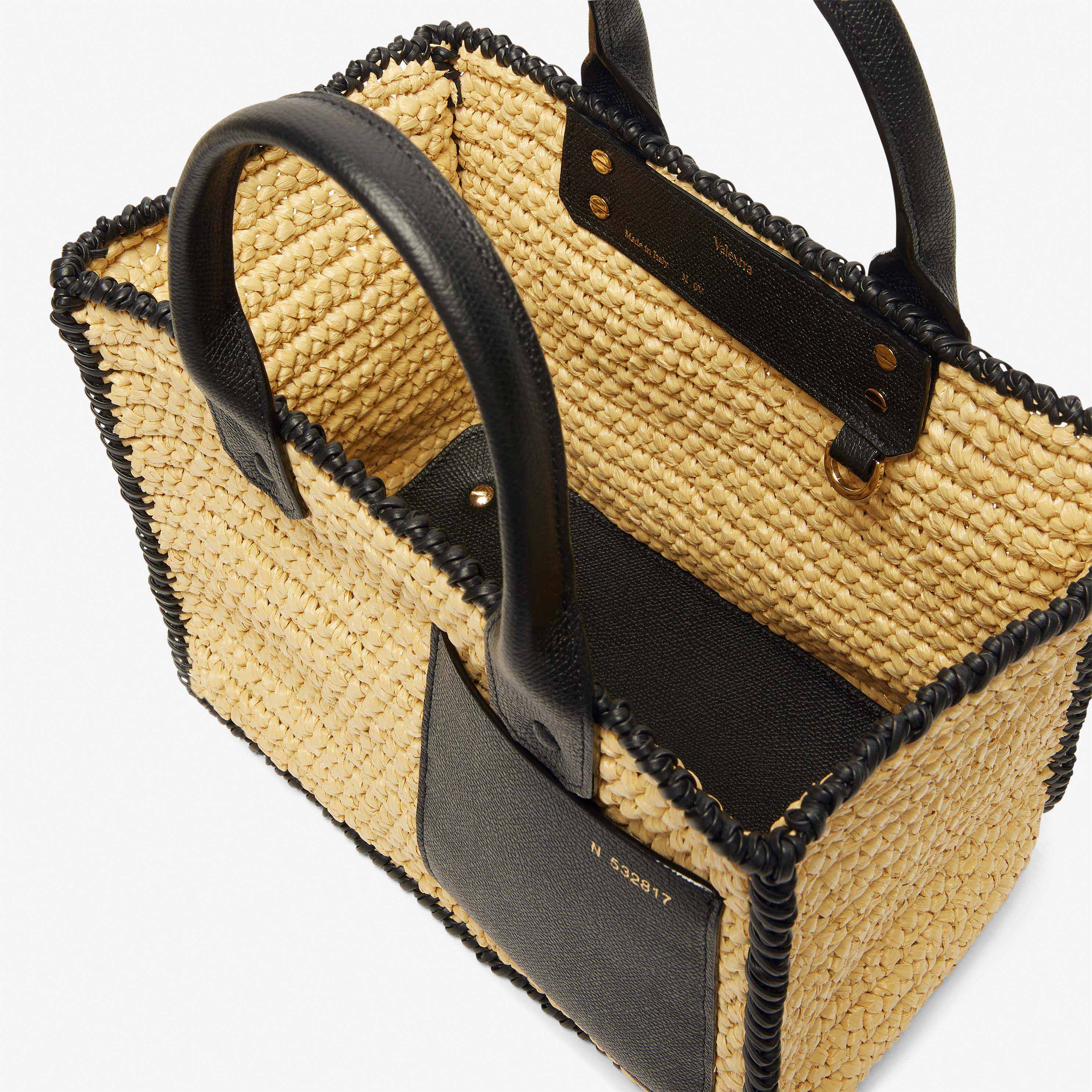 Women's Beige & Black Raffia soft tote Mini bag | Valextra