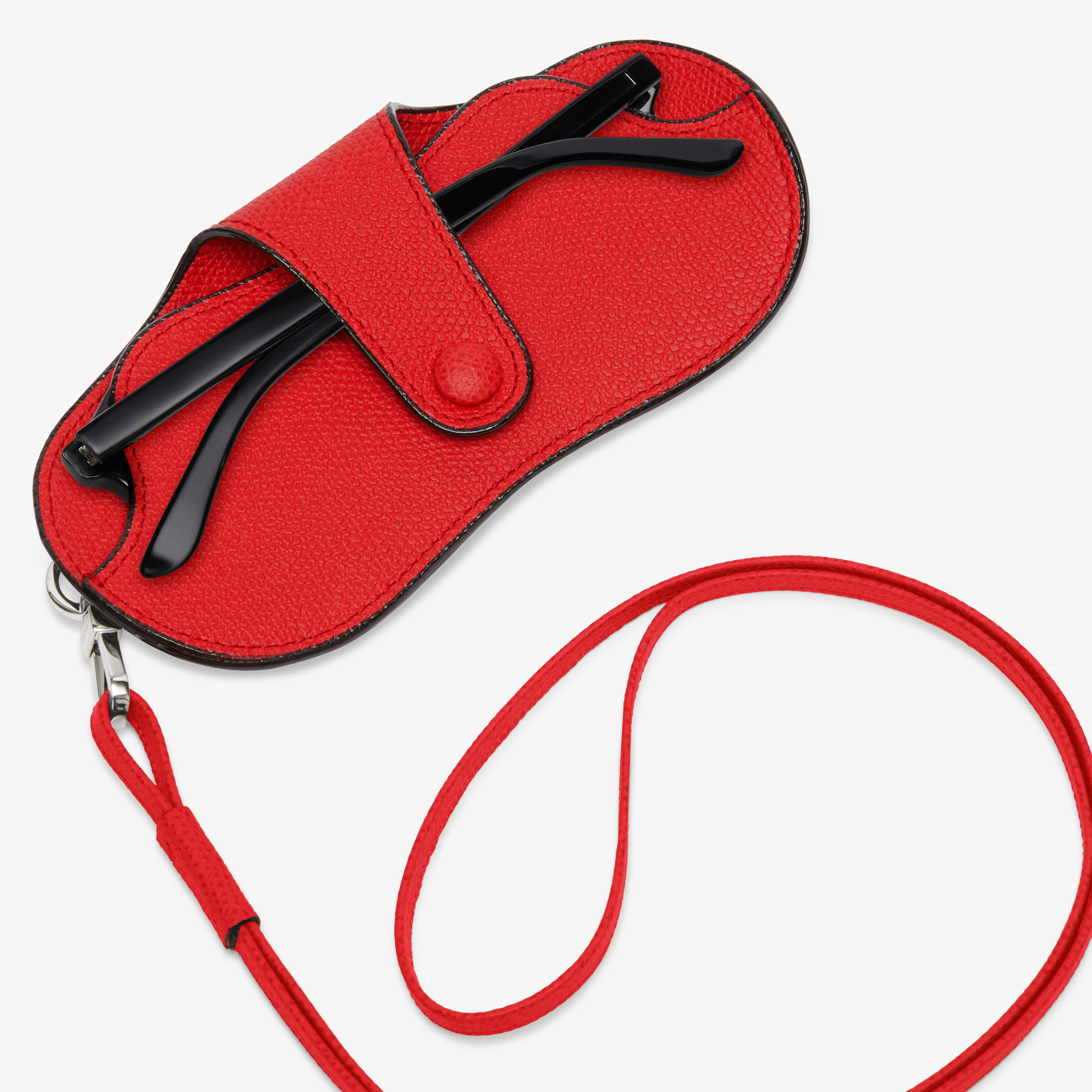 Women's Red Leather Luxury Glasses Case with Lanyard | Valextra